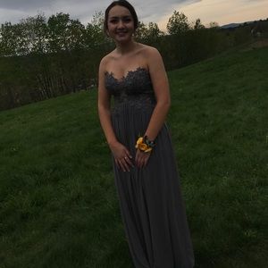 Charcoal grey strapless prom dress